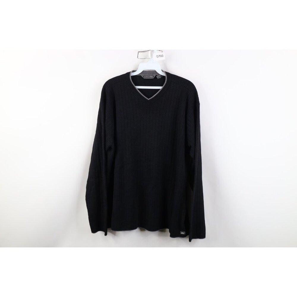 Vintage 90s Y2K Quiksilver Surfing Mens Large Ribbed Knit V-Neck Sweater Black
